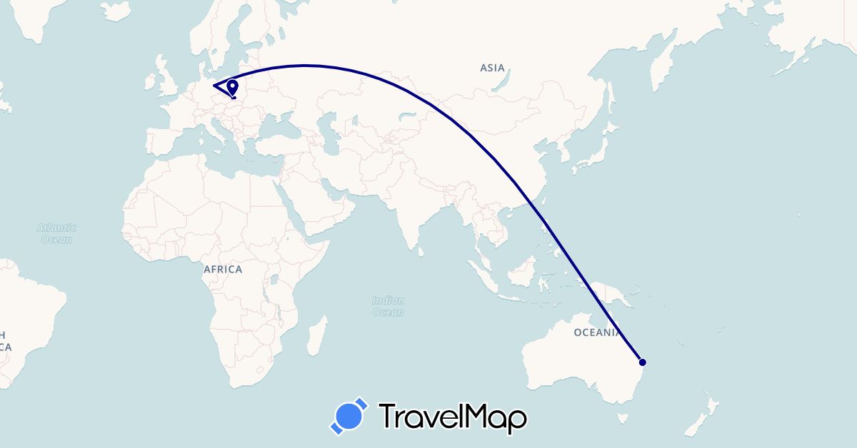 TravelMap itinerary: driving in Australia, Germany, Poland (Europe, Oceania)